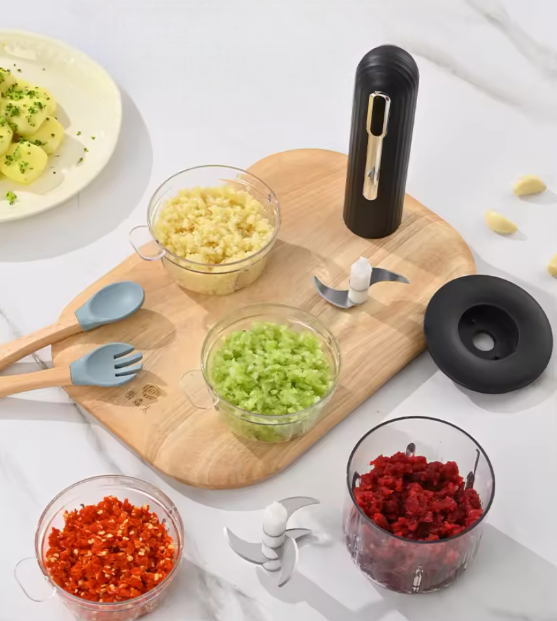 PICATODO ELECTRICO (1 Taza de 400ml y 3 Tazas de 200ml) + 2 Cuchillas