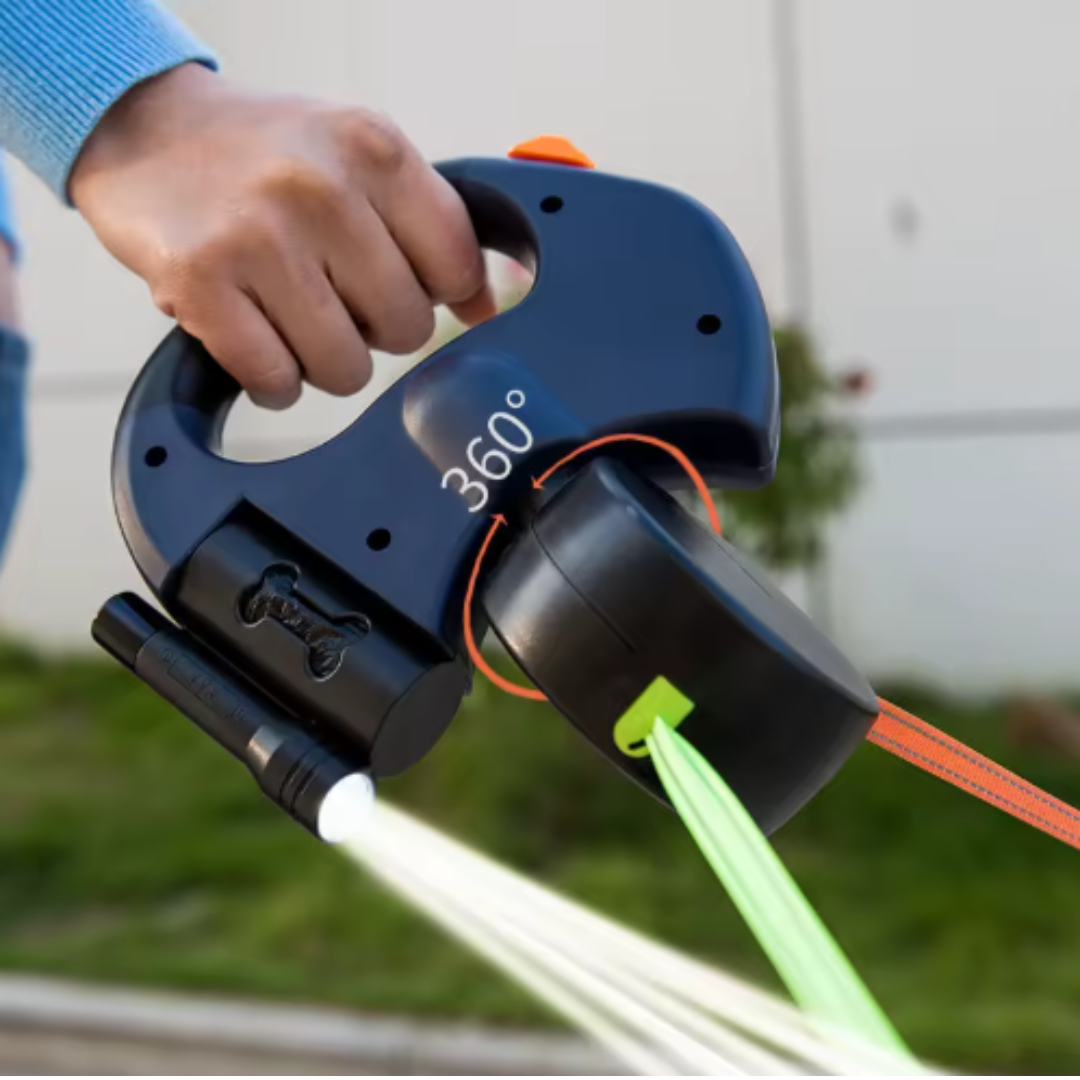 CORREA ANTI-ENREDOS 360 DOBLE PARA MASCOTAS (CON LINTERNA)