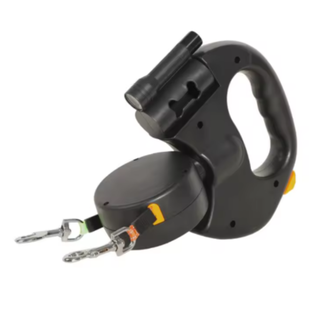 CORREA ANTI-ENREDOS 360 DOBLE PARA MASCOTAS (CON LINTERNA)