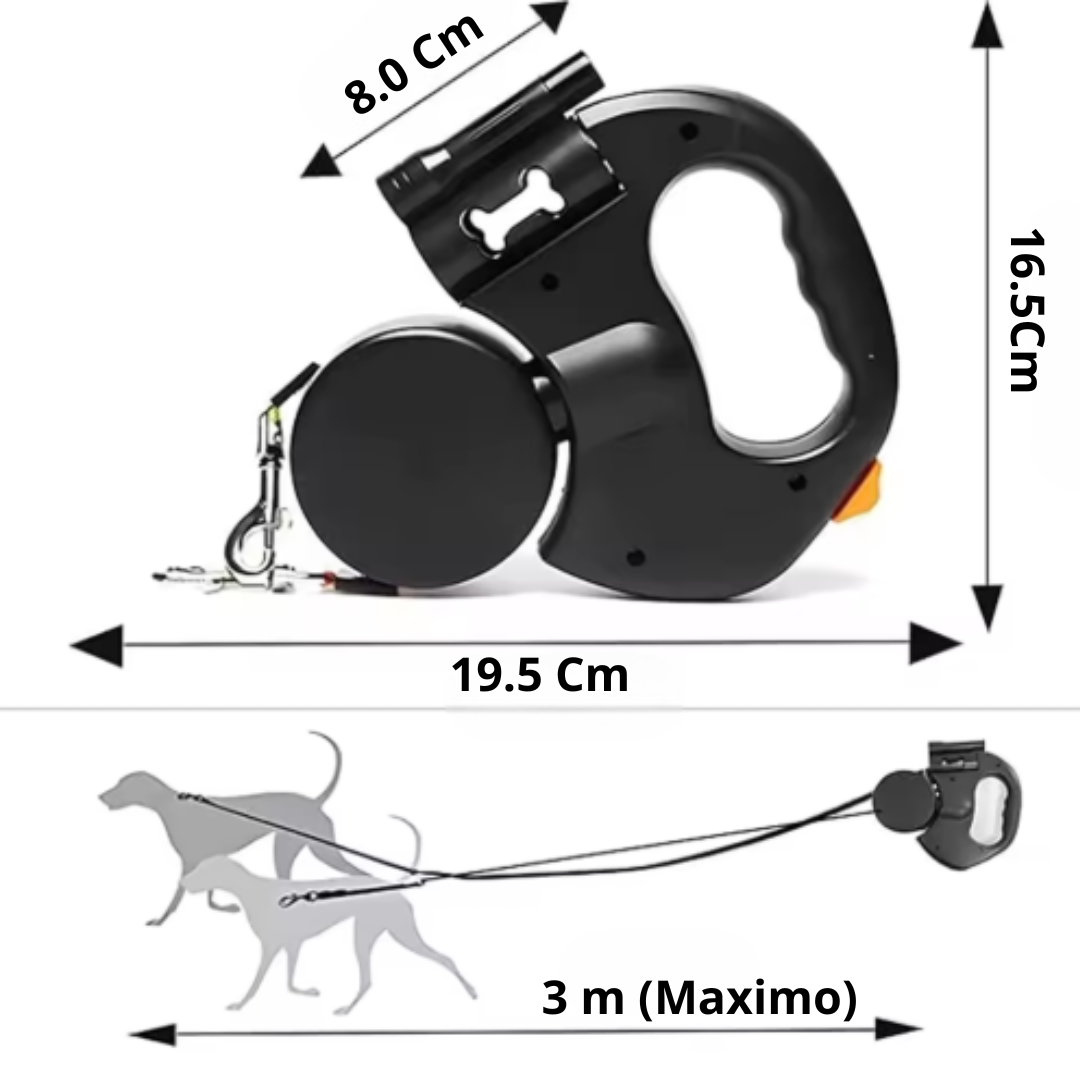 CORREA ANTI-ENREDOS 360 DOBLE PARA MASCOTAS (CON LINTERNA)