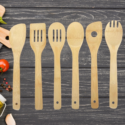 SET UTENSILIOS DE BAMBÚ (6 PIEZAS + BASE) ENVIO Y BATIDORA ELECTRICA GRATIS