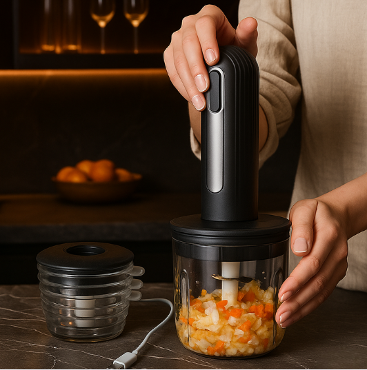 PICATODO ELECTRICO (1 Taza de 400ml y 3 Tazas de 200ml) + 2 Cuchillas