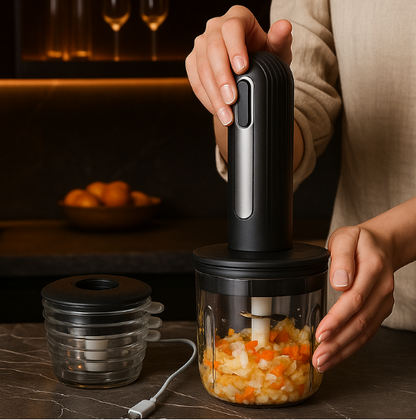 PICATODO ELECTRICO (1 Taza de 400ml y 3 Tazas de 200ml) + 2 Cuchillas