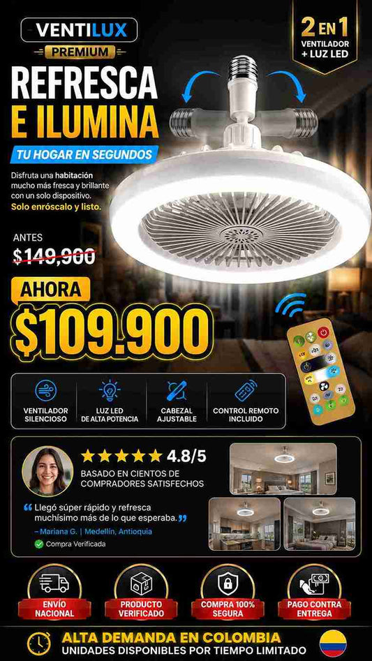 VENTILADOR CON LUZ Y CONTROL