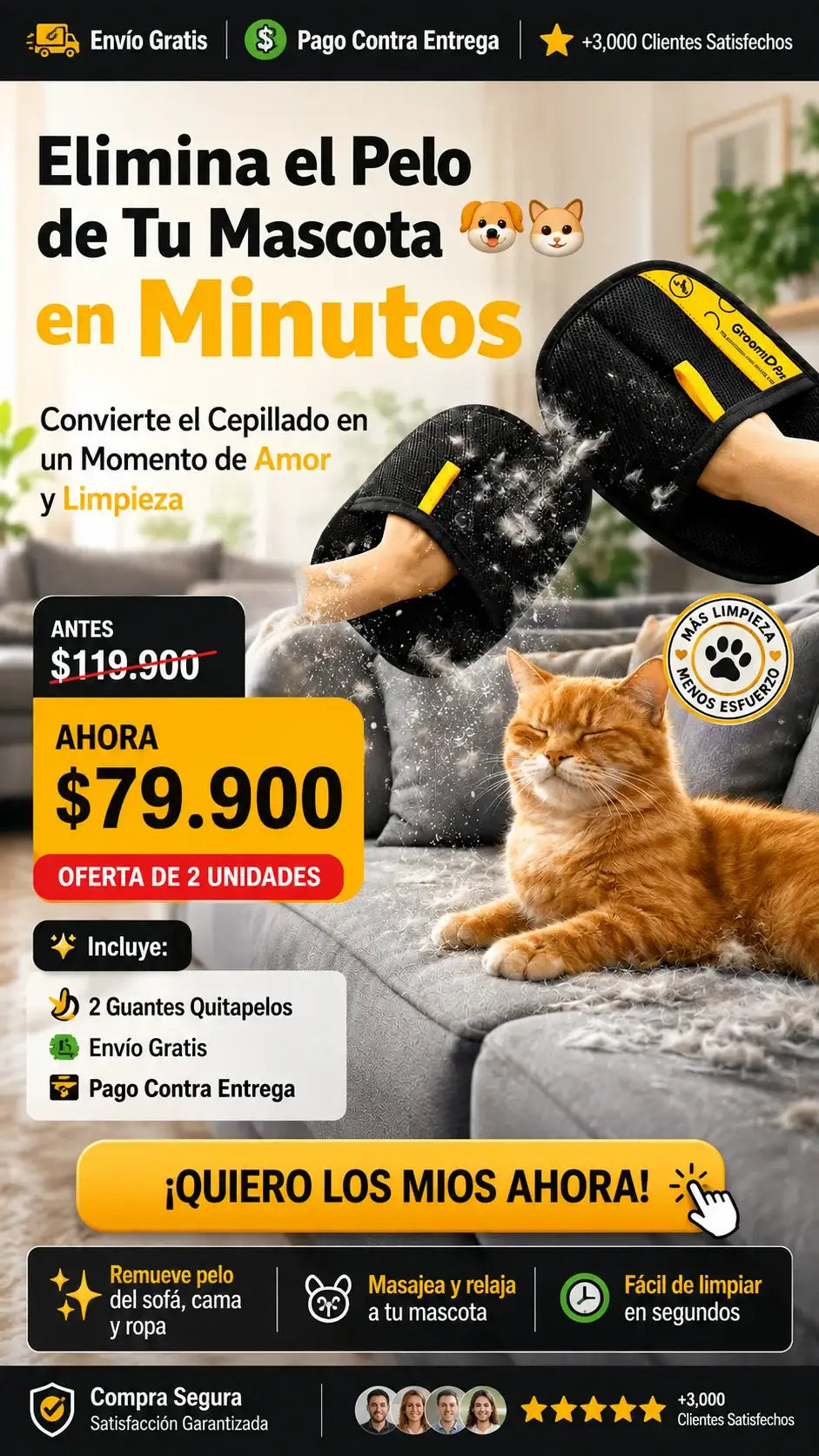 GUANTES QUITAPELOS PARA MASCOTAS X2