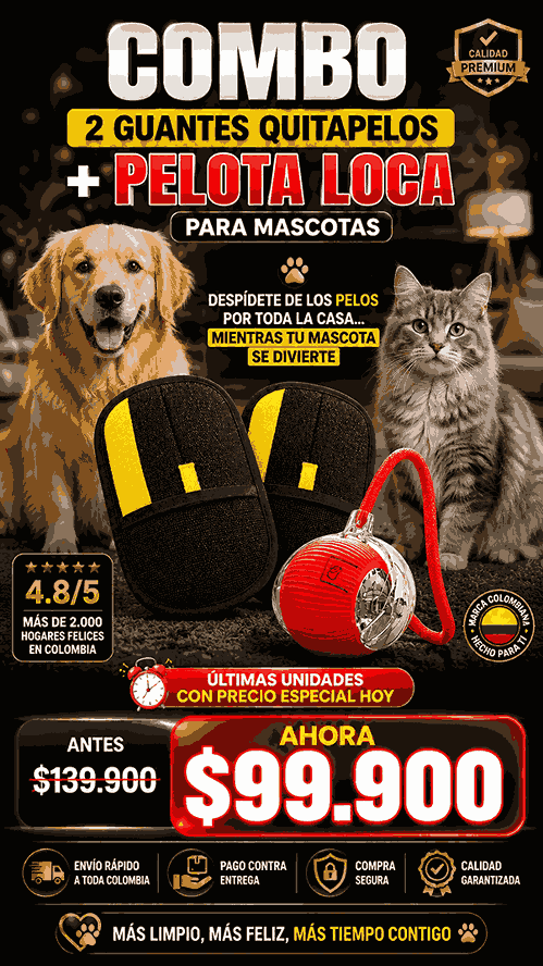 COMBO 2 GUANTES QUITA PELOS + PELOTA LOCA PARA MASCOTAS