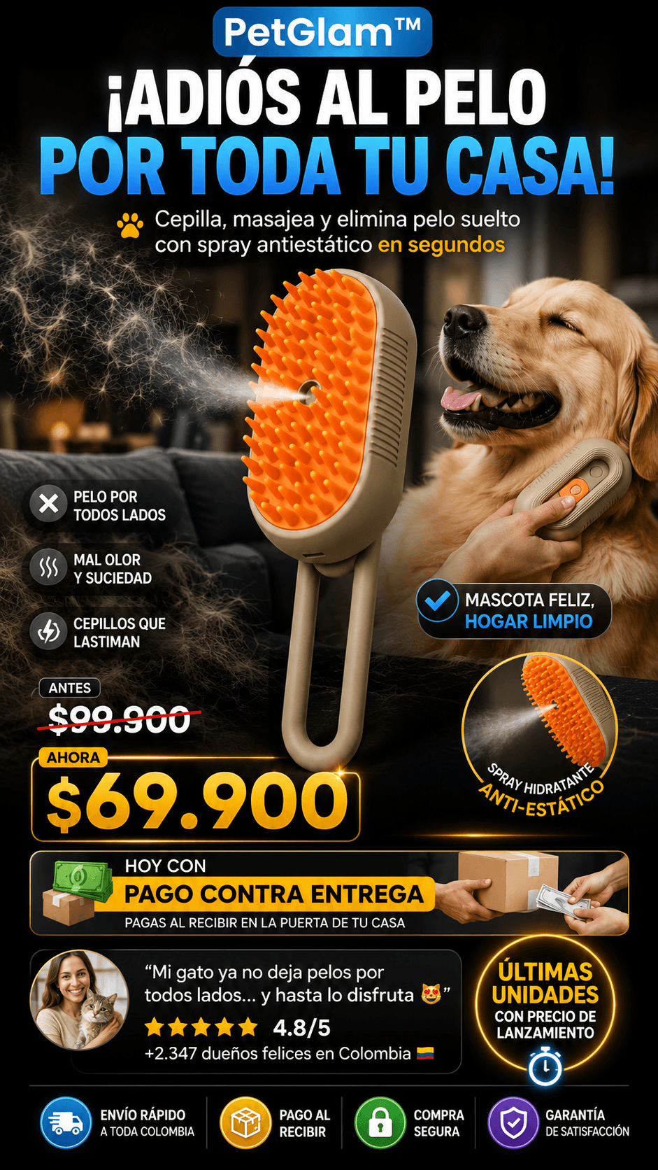 CEPILLO DE VAPOR PARA MASCOTAS EXTENSIBLE