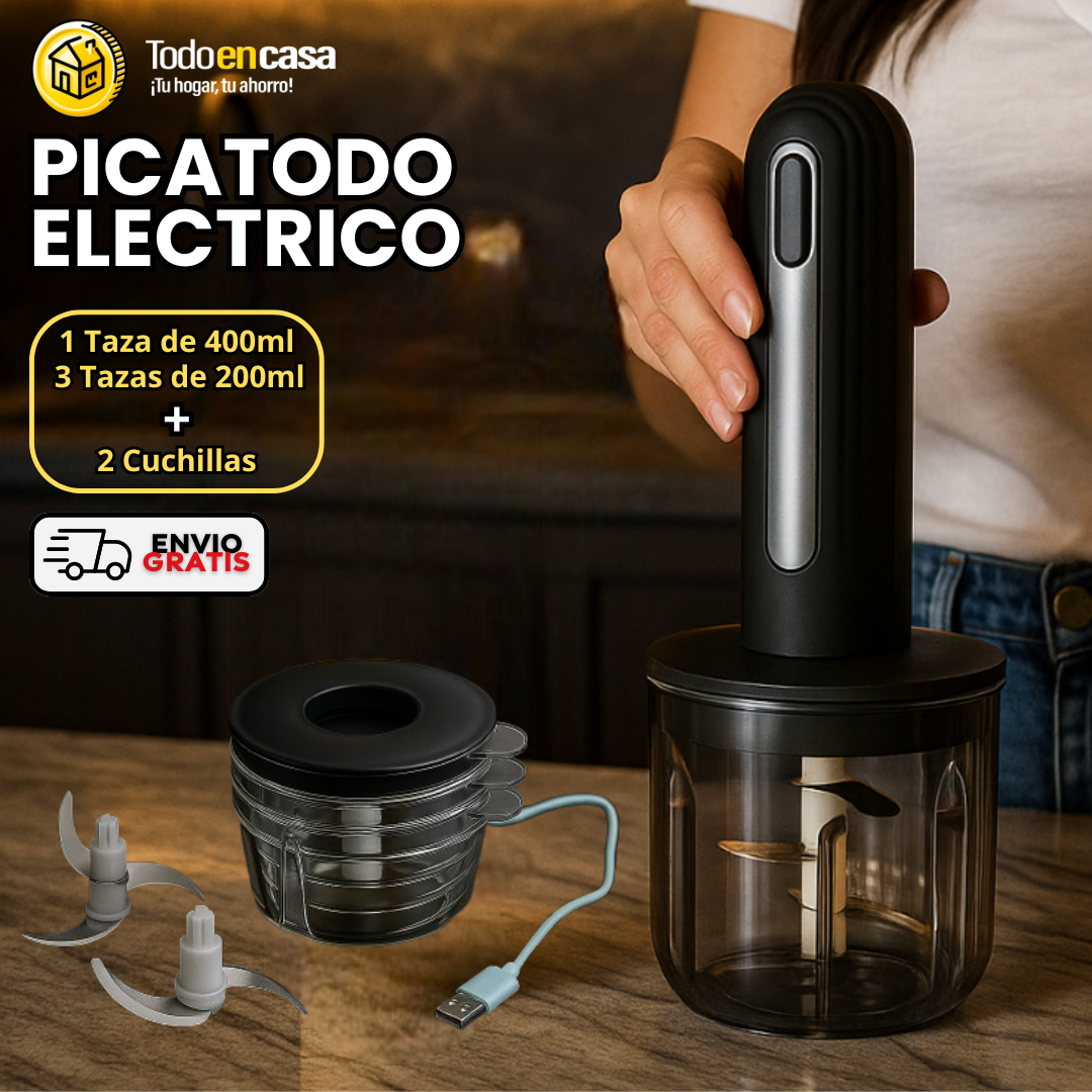 PICATODO ELECTRICO (1 Taza de 400ml y 3 Tazas de 200ml) + 2 Cuchillas