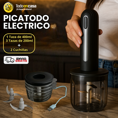 PICATODO ELECTRICO (1 Taza de 400ml y 3 Tazas de 200ml) + 2 Cuchillas